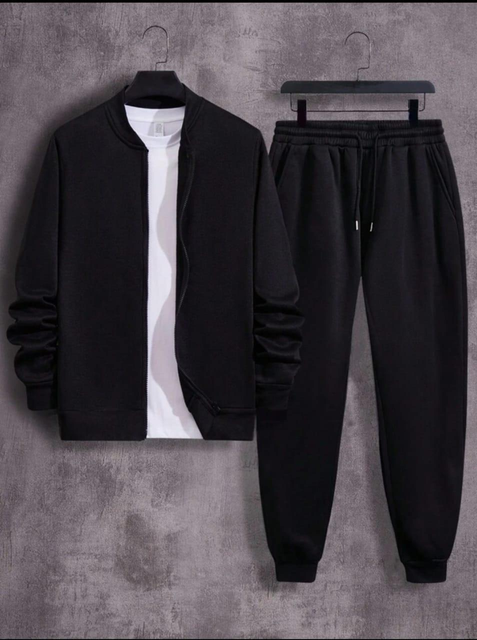 2 Pcs Men’s Fleece Plain Zipper Track Suit