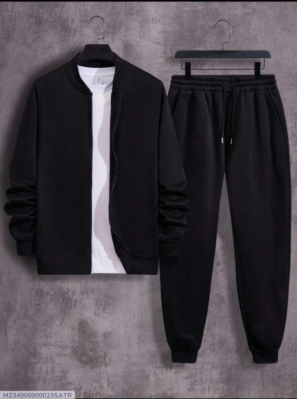 2 Pcs Men’s Fleece Plain Zipper Track Suit