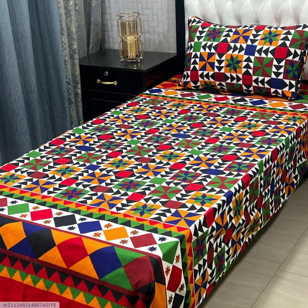 2 Pcs Crystal Cotton Printed Single Bedsheet