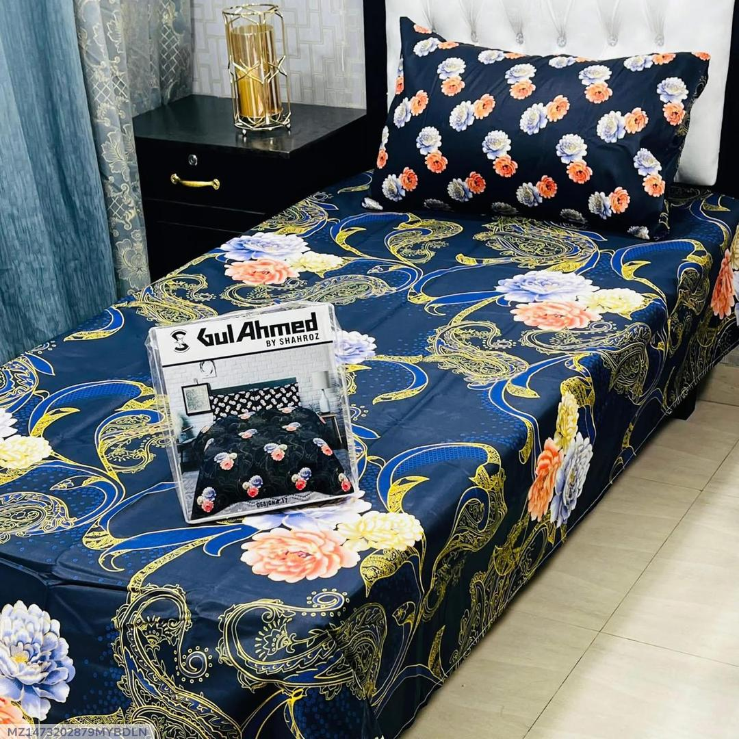 4 Pcs Cotton Salonica Printed Single Bedsheet