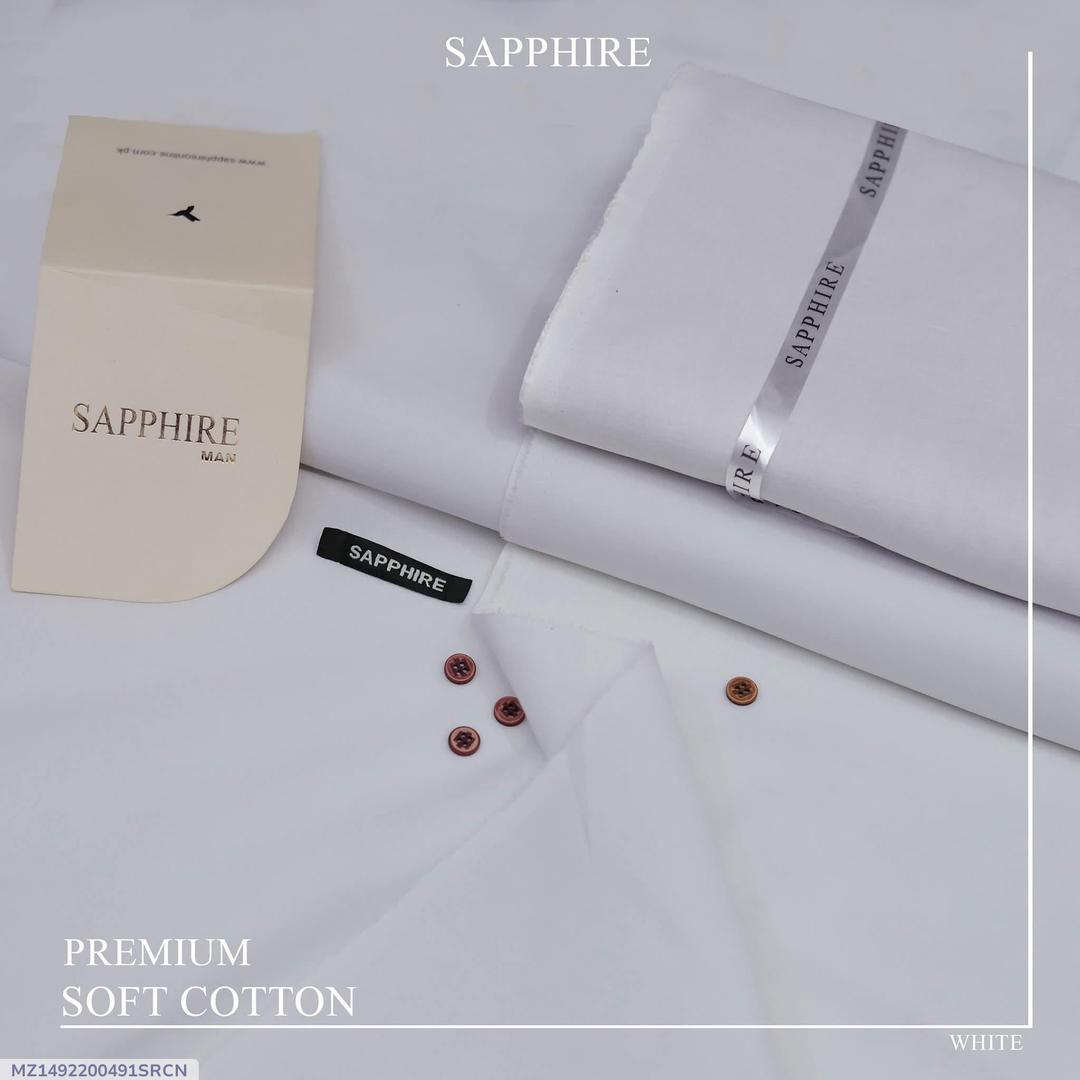 Men’s Unstitched Cotton Plain Suit - White
