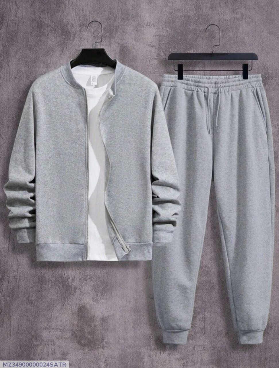 2 Pcs Men’s Fleece Plain Zipper Track Suit