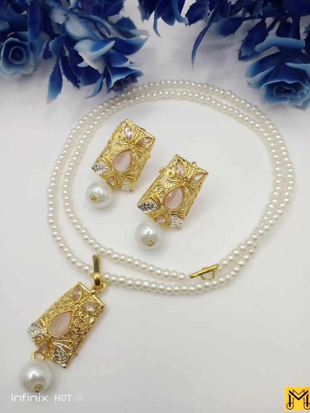 2 Layered Gold Plated Gemstone Artificial Set