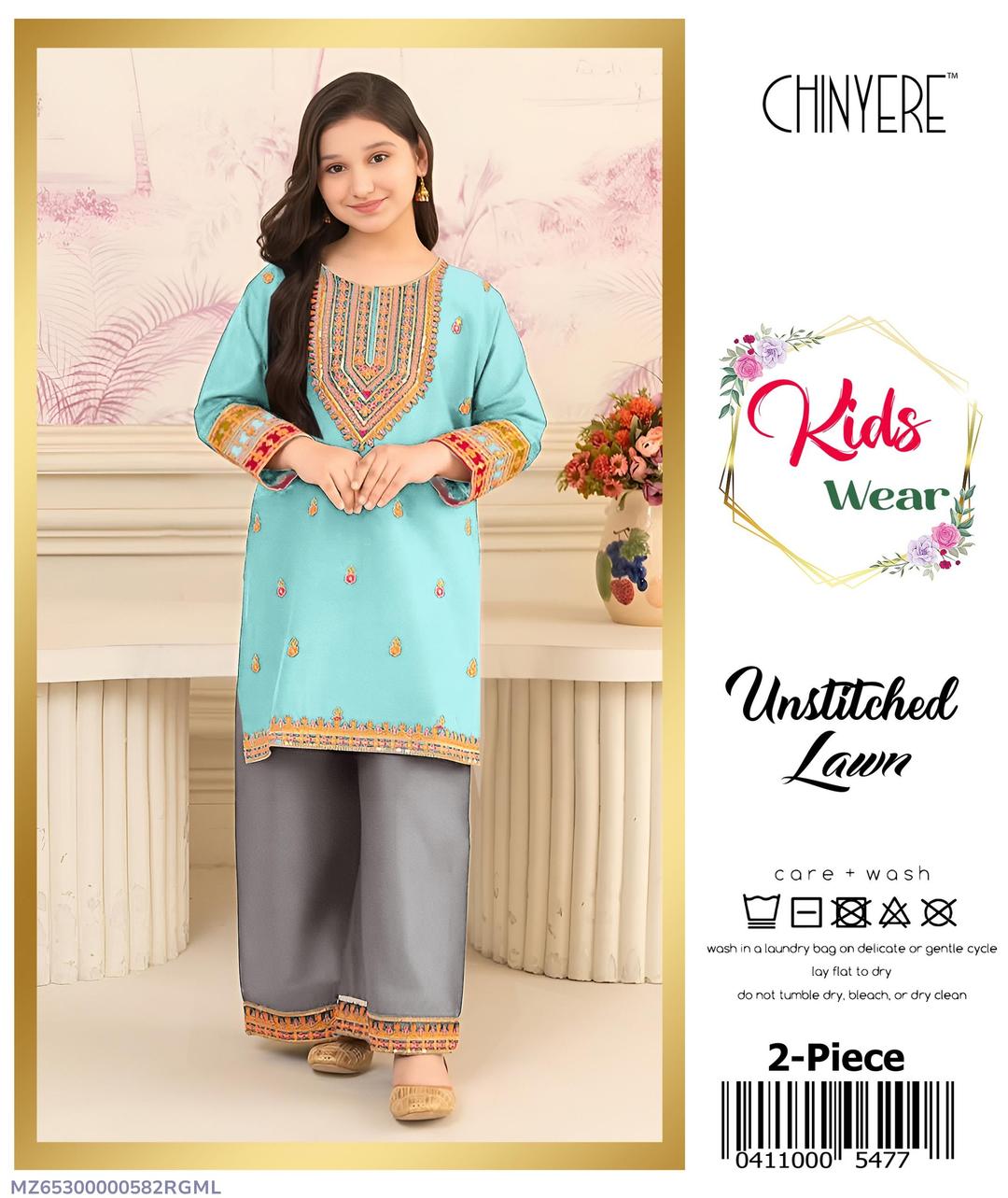 2 Pcs Girl's Lawn Embroidered Unstitched Suit