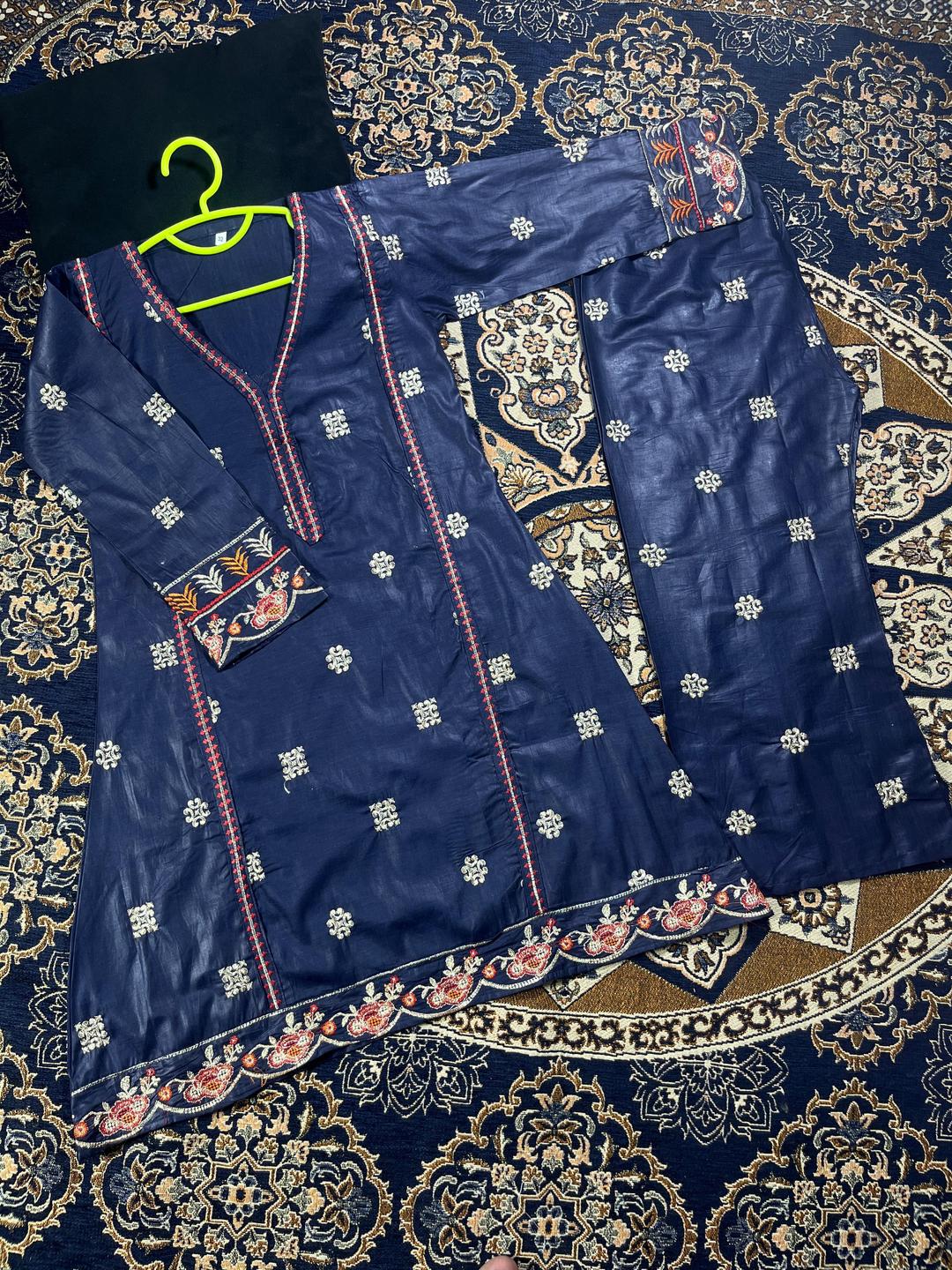 2 Pcs Girl's Cotton Embroidered Kurta And Trouser