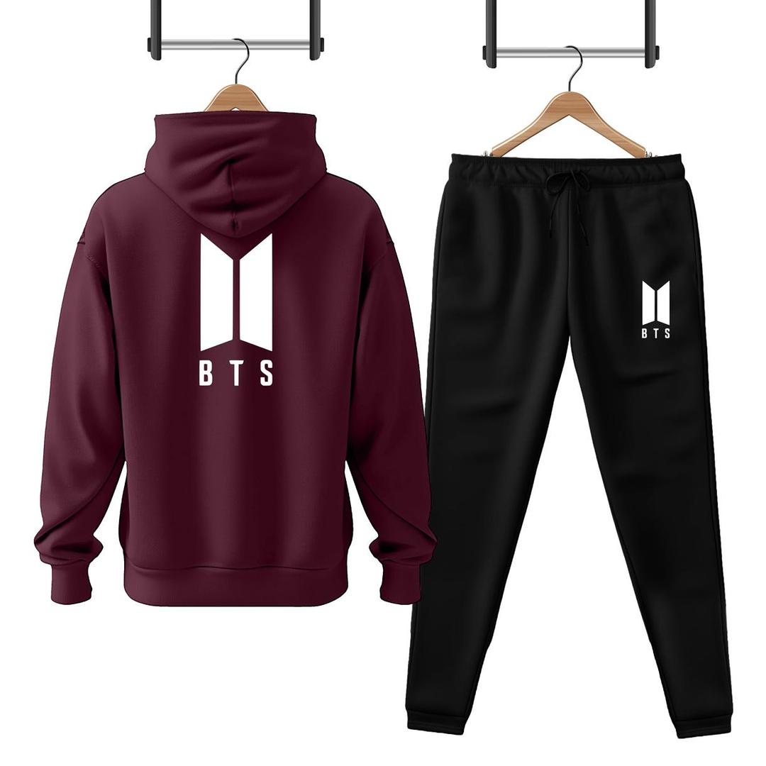 2 Pcs Men's Fleece Printed Hoodie Track Suit
