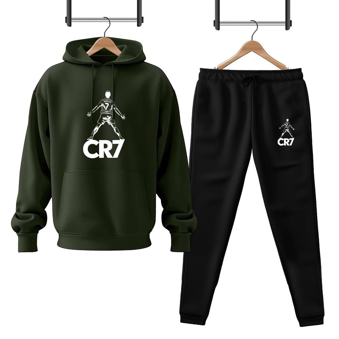 Men's Fleece Hoodie Track Suit - 2 Pcs in Printed Green