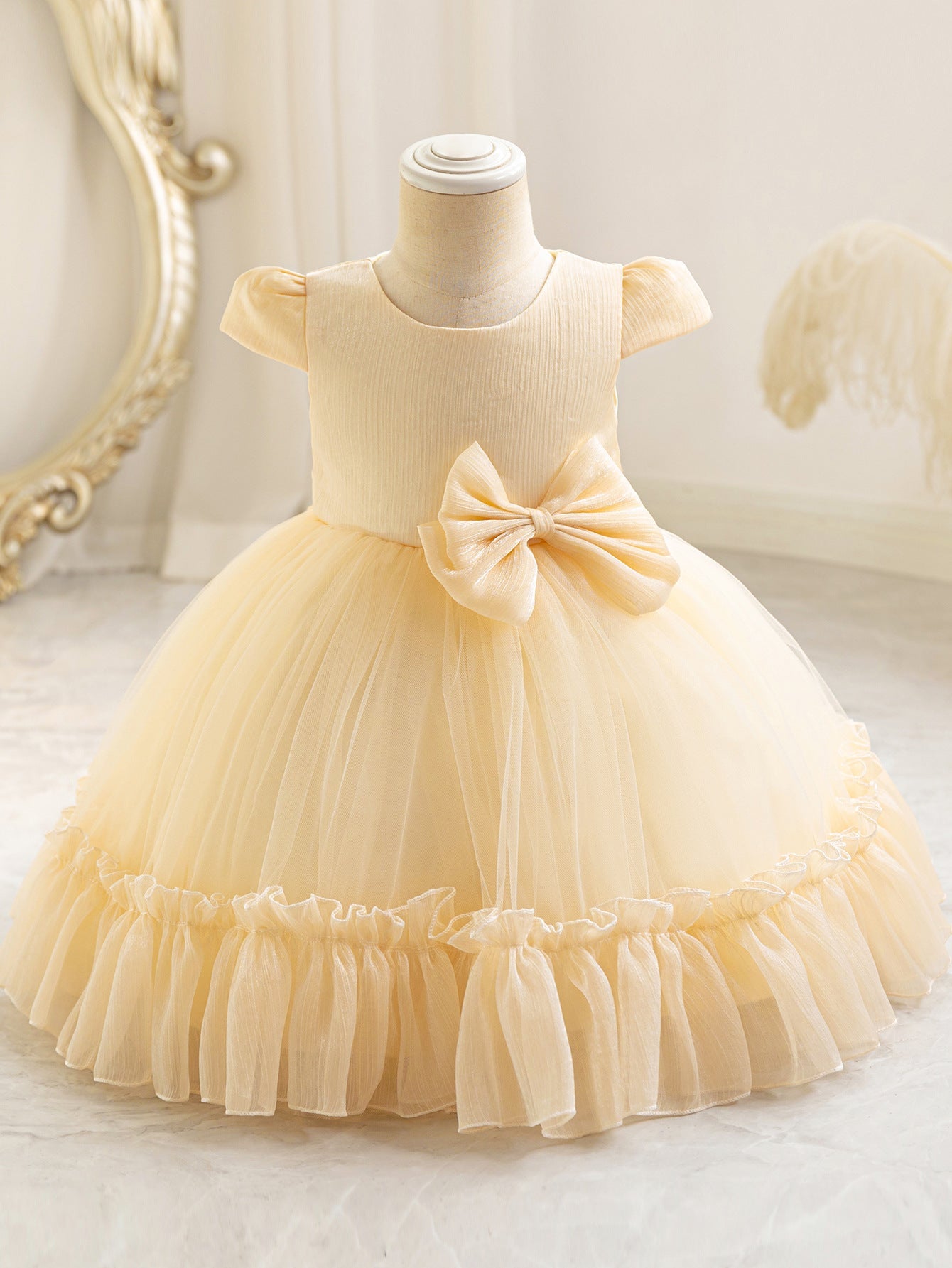 Children's Dress, Performance Costume, Wedding Dress, Princess-Style Dress, Mesh Skirt, Bow, First Birthday Party, Tutu Skirt, Cross-Border
*Product Description*: Children's