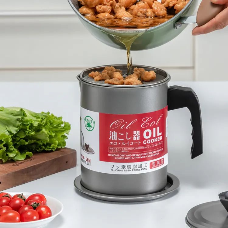Easy Kitchen Oil Filter Pot Oil Strainer Pot Stainless Steel Grease Strainer Oil Storage Pot Oil Container Stainless Steel Oiler Tank Container Grease Keeper with Filter Dust Lid Non slip Handle for Frying Oil and Cooking