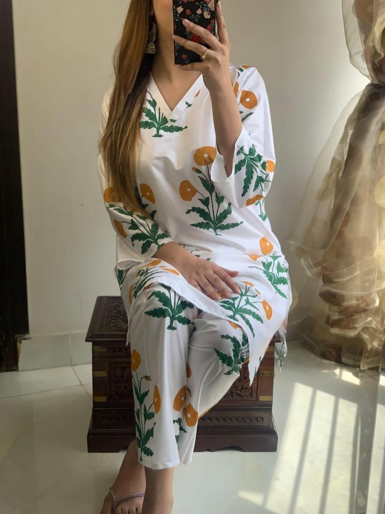 2 Pcs Women's Stitched Linen Embroidered Shirt And Trouser