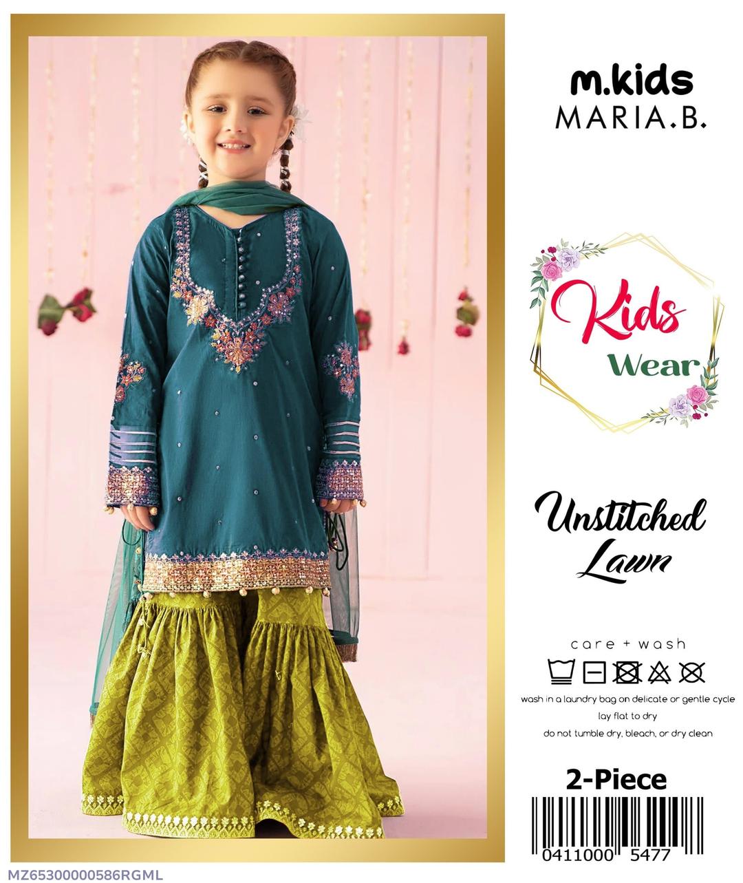 2 Pcs Girl's Lawn Embroidered Unstitched Suit