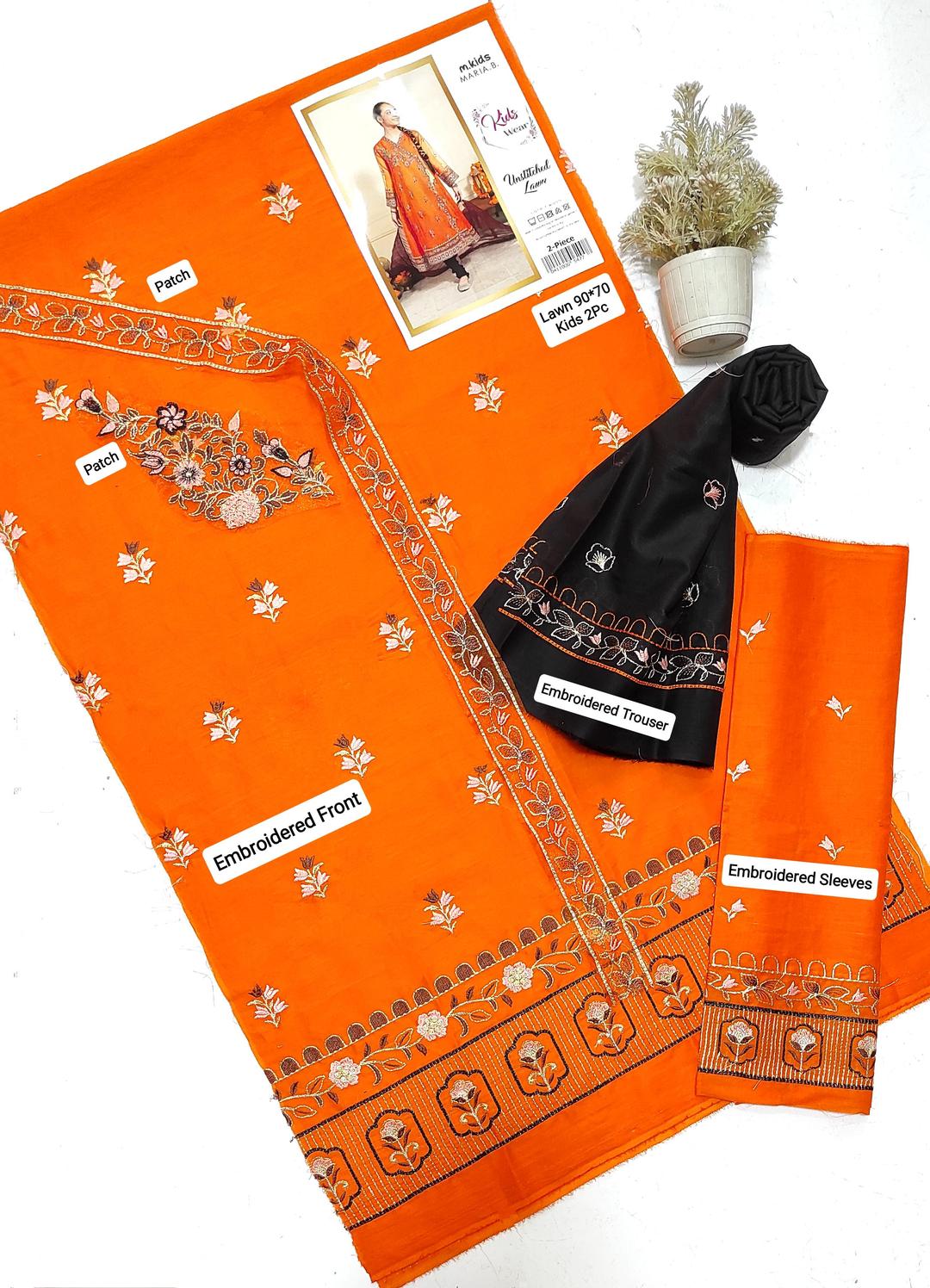 2 Pcs Girl's Lawn Embroidered Unstitched Suit
