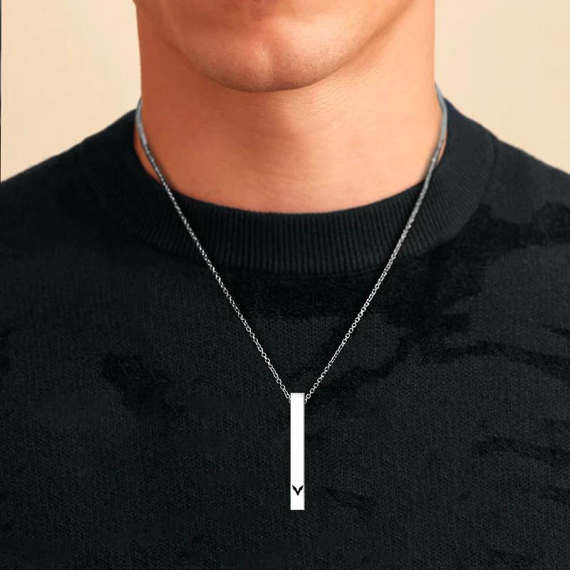 Stunning Vertical Bar Necklace - 1 Pc in Silver Stainless Steel