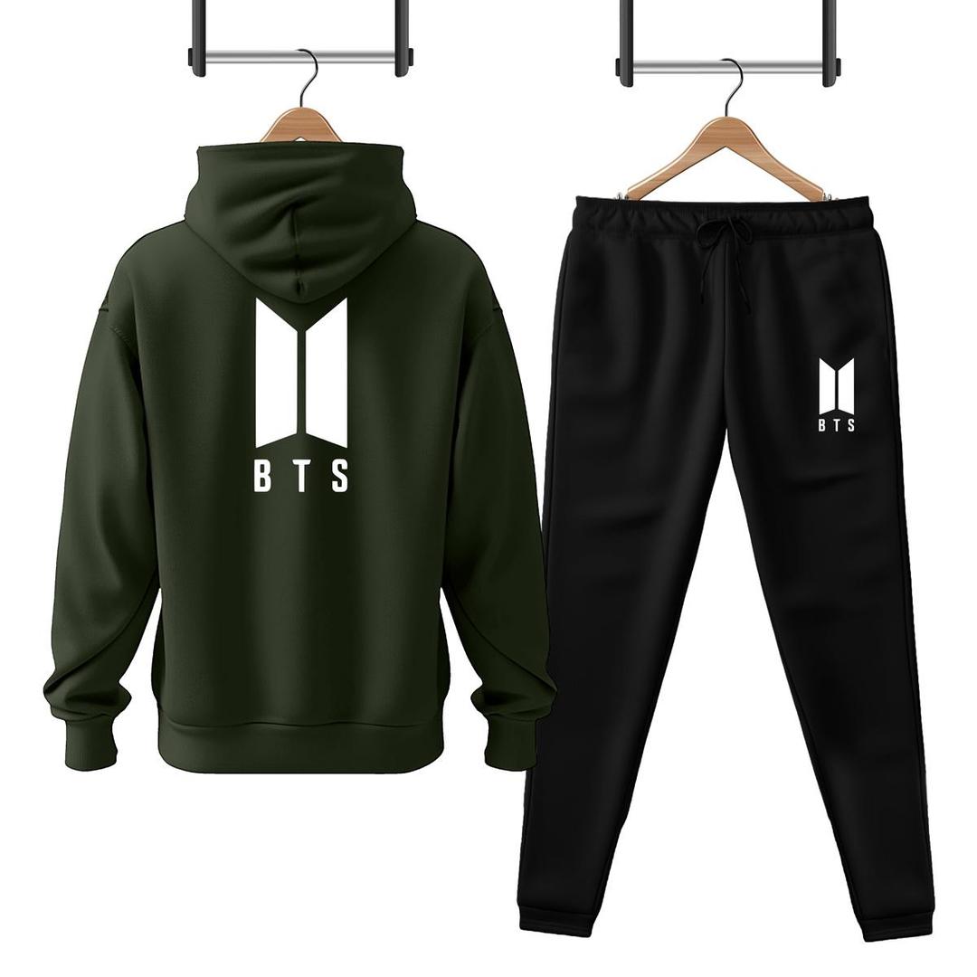 2 Pcs Men's Fleece Printed Hoodie Track Suit