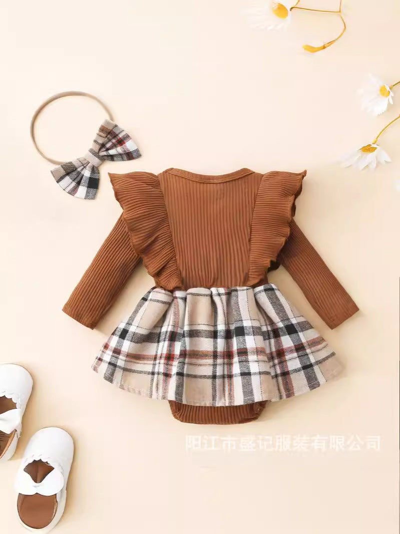 Cross-Border E-Commerce Amazon Temu Newborn Crawling Suit Thanksgiving Spring & Fall Jumpsuit + Headband Two-Piece Set
