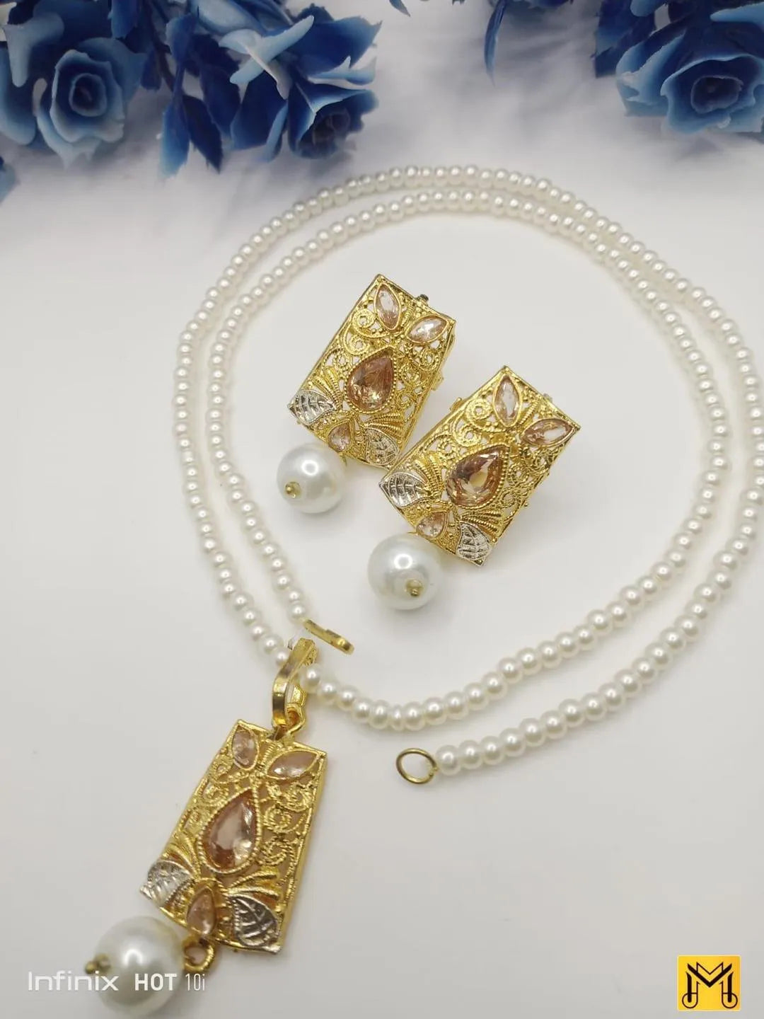 2 Layered Gold Plated Gemstone Artificial Set