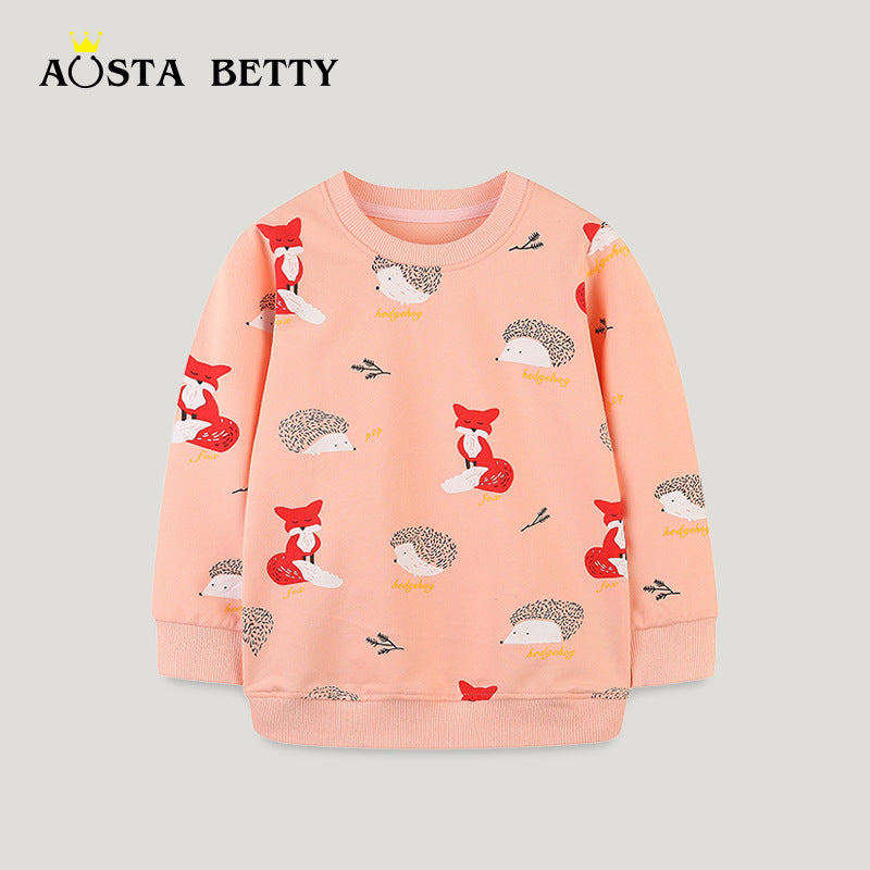 Factory direct 25 autumn new children's sweater wholesale European and American style fashion girls round neck printed long sleeve top
