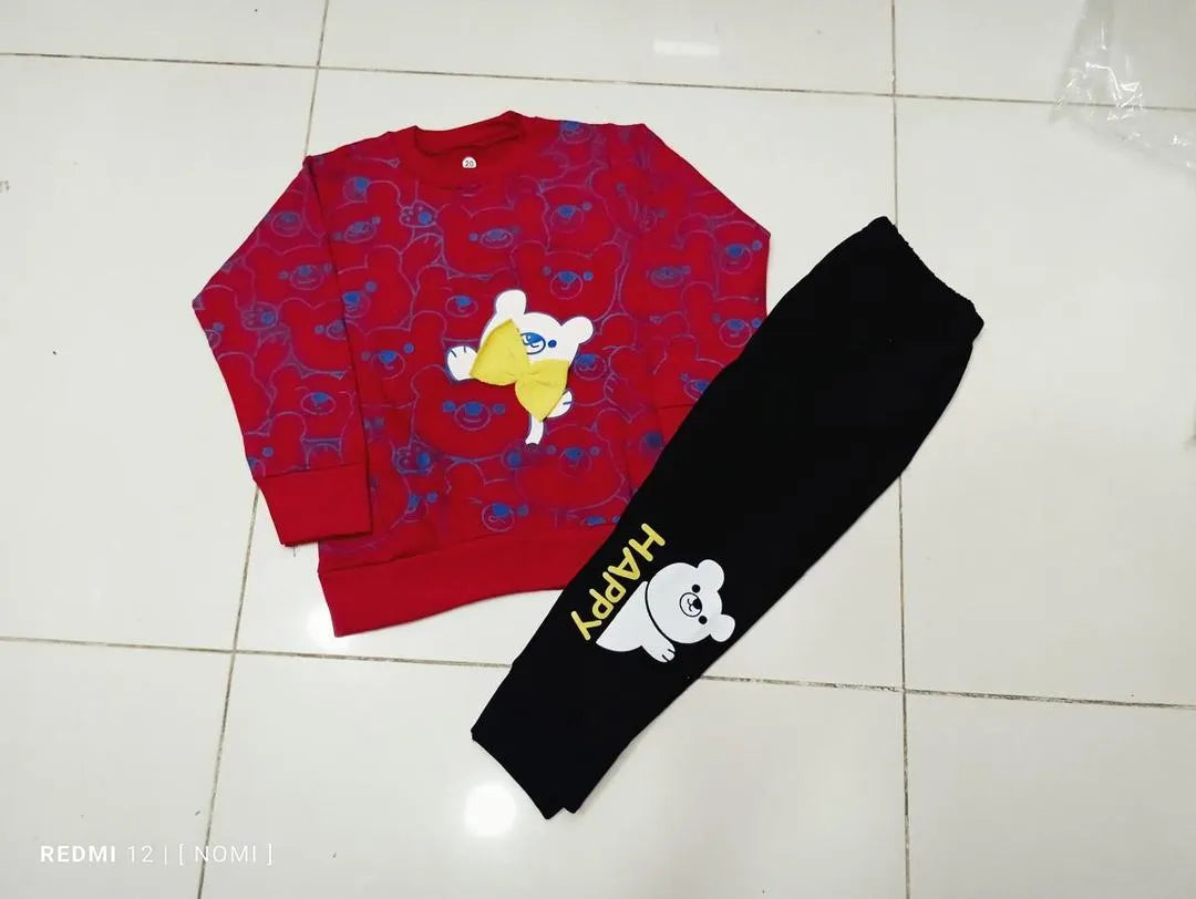 2 Pcs Girl's Fleece Printed Tracksuit