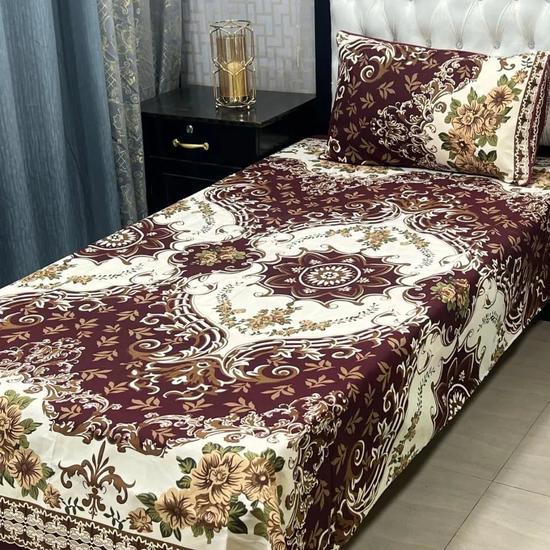 2 Pcs Crystal Cotton Printed Single Bedsheet