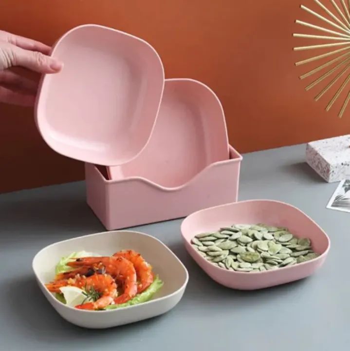 Square Plastic Dinner Plate Set Set of 10 Pcs Colorful Snacks Breakfast Plate with Stand Kitchen Tools 10Pcs MultiColor
