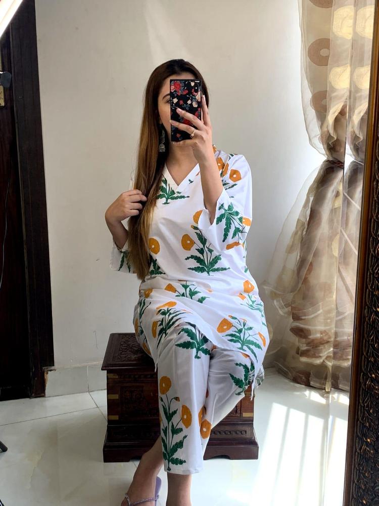 2 Pcs Women's Stitched Linen Embroidered Shirt And Trouser