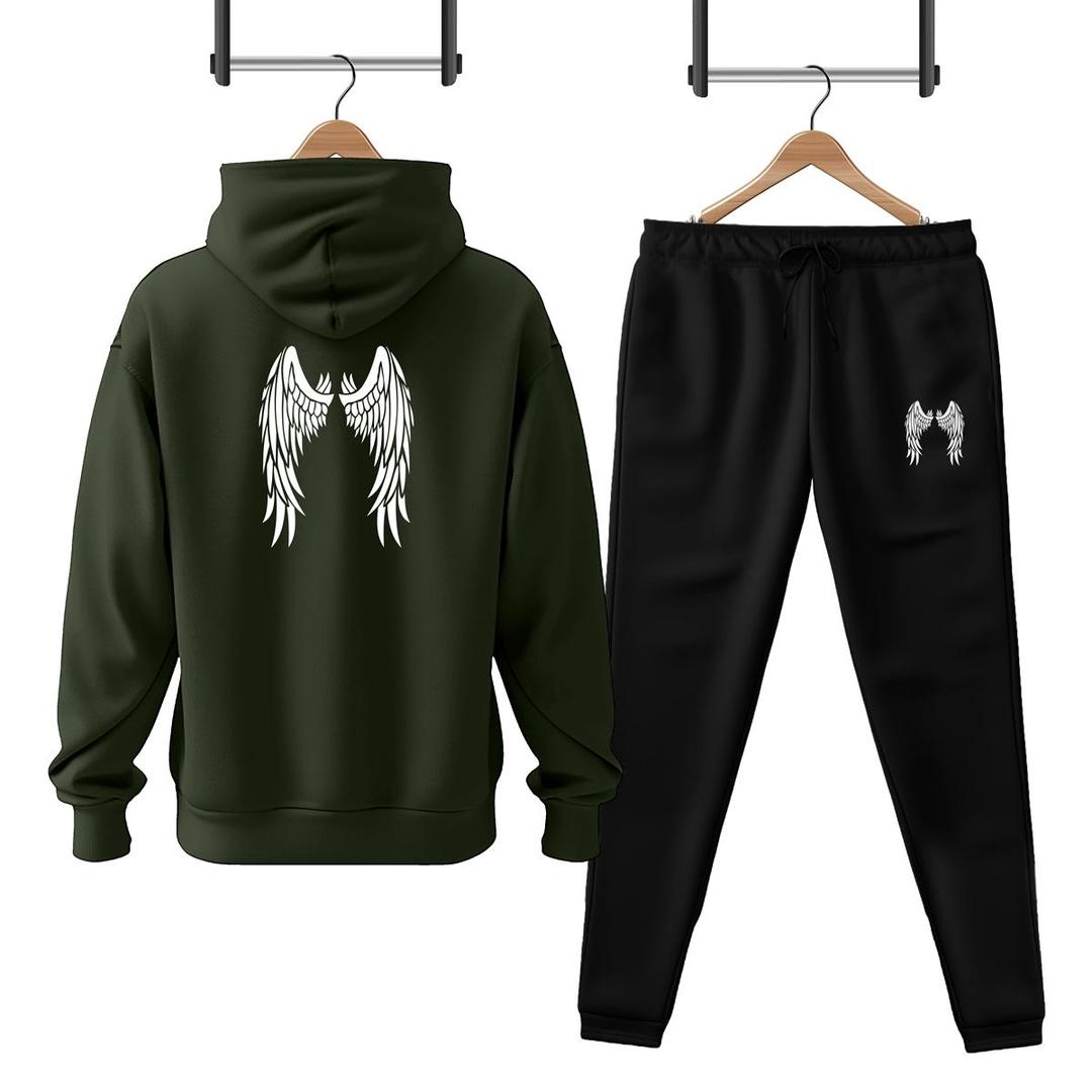 2 Pcs Men's Fleece Printed Hoodie Track Suit