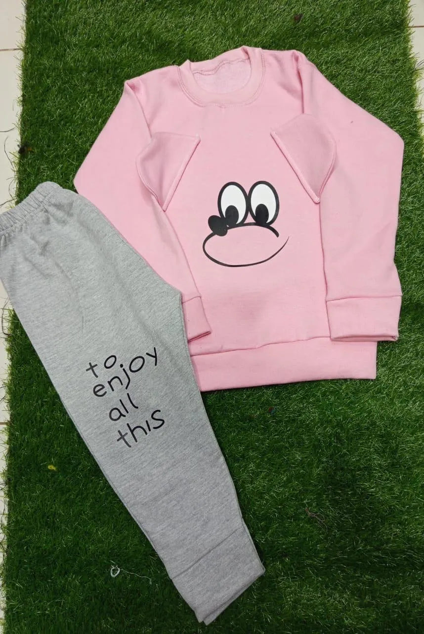 2 Pcs Girl's Fleece Printed Tracksuit