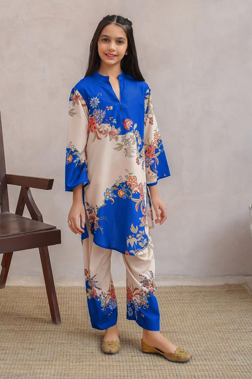 2 Pcs Girl's Lawn Printed Shirt And Trouser Suit