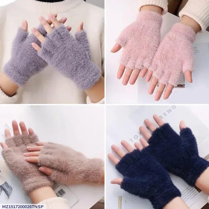 2 Pcs Wool Plain Fingerless Gloves 1