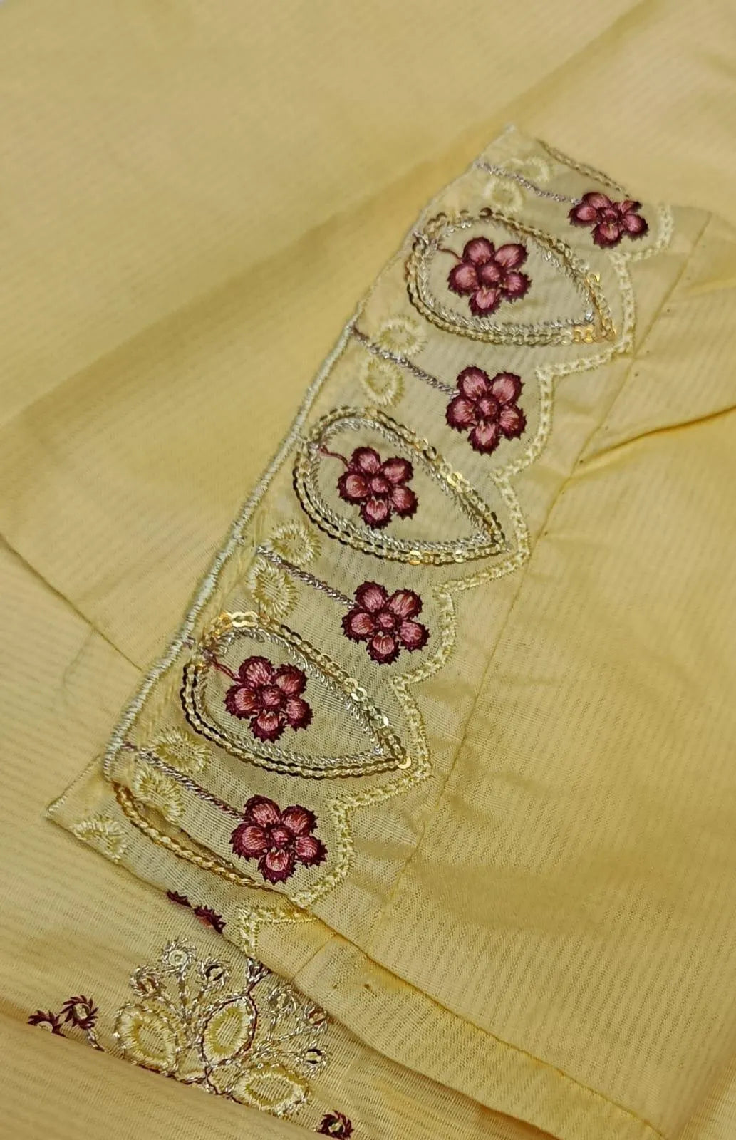 3 Pcs Women's Stitched Cotton Sequins Embroidered Suit