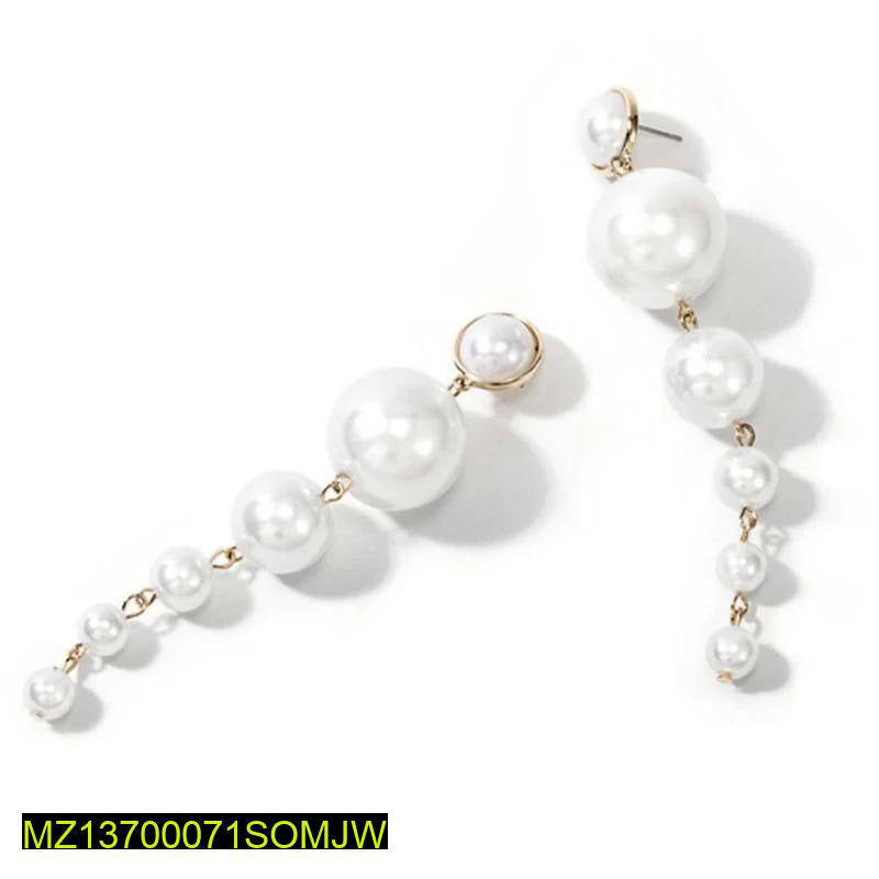 Pair Of Stylish Long Pearl Drop Tassel Earrings