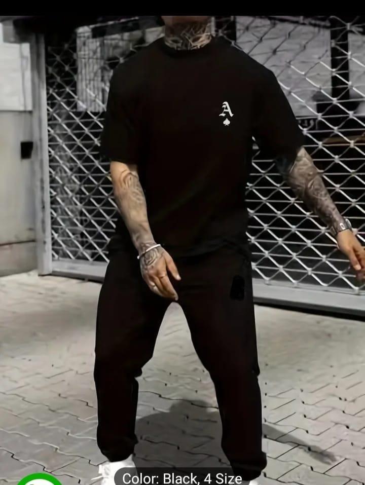 Men's Black Polyester Track Suit - 2 Pcs