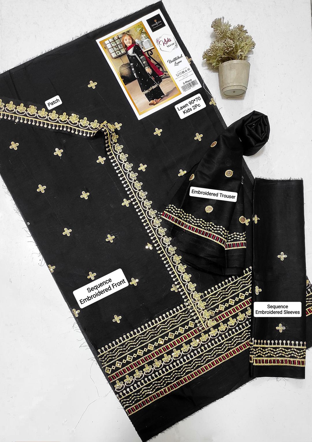 2 Pcs Girl's Lawn Embroidered Unstitched Suit