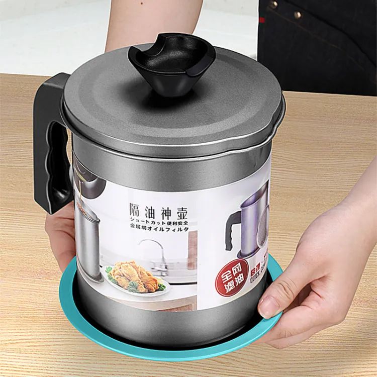 Easy Kitchen Oil Filter Pot Oil Strainer Pot Stainless Steel Grease Strainer Oil Storage Pot Oil Container Stainless Steel Oiler Tank Container Grease Keeper with Filter Dust Lid Non slip Handle for Frying Oil and Cooking