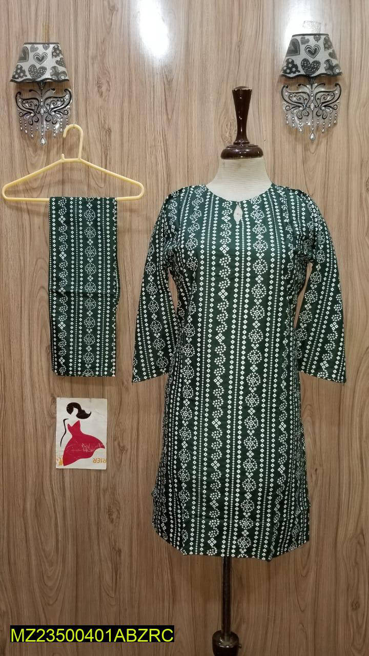 2 Pcs Summer Printed Linen Stitiched Suit