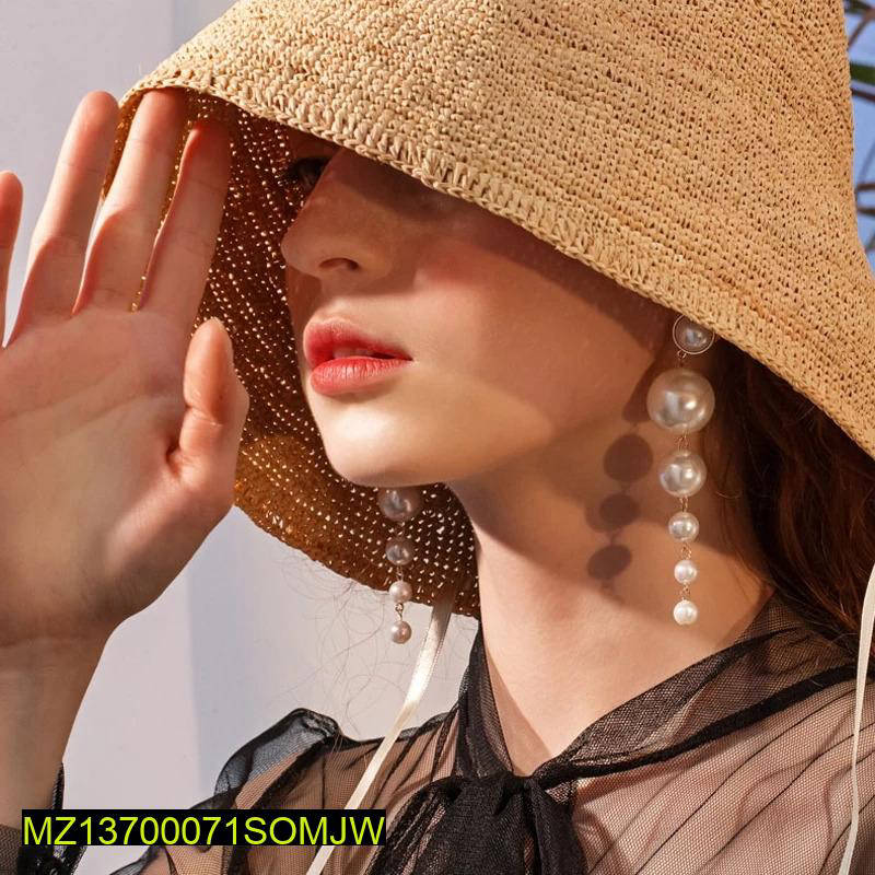 Pair Of Stylish Long Pearl Drop Tassel Earrings