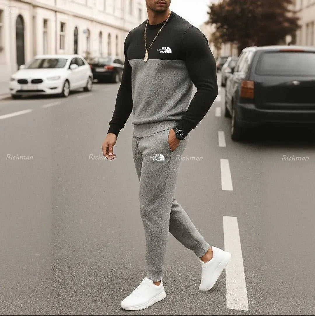2 Pcs Men's Micro Printed Sweatshirt Track Suit