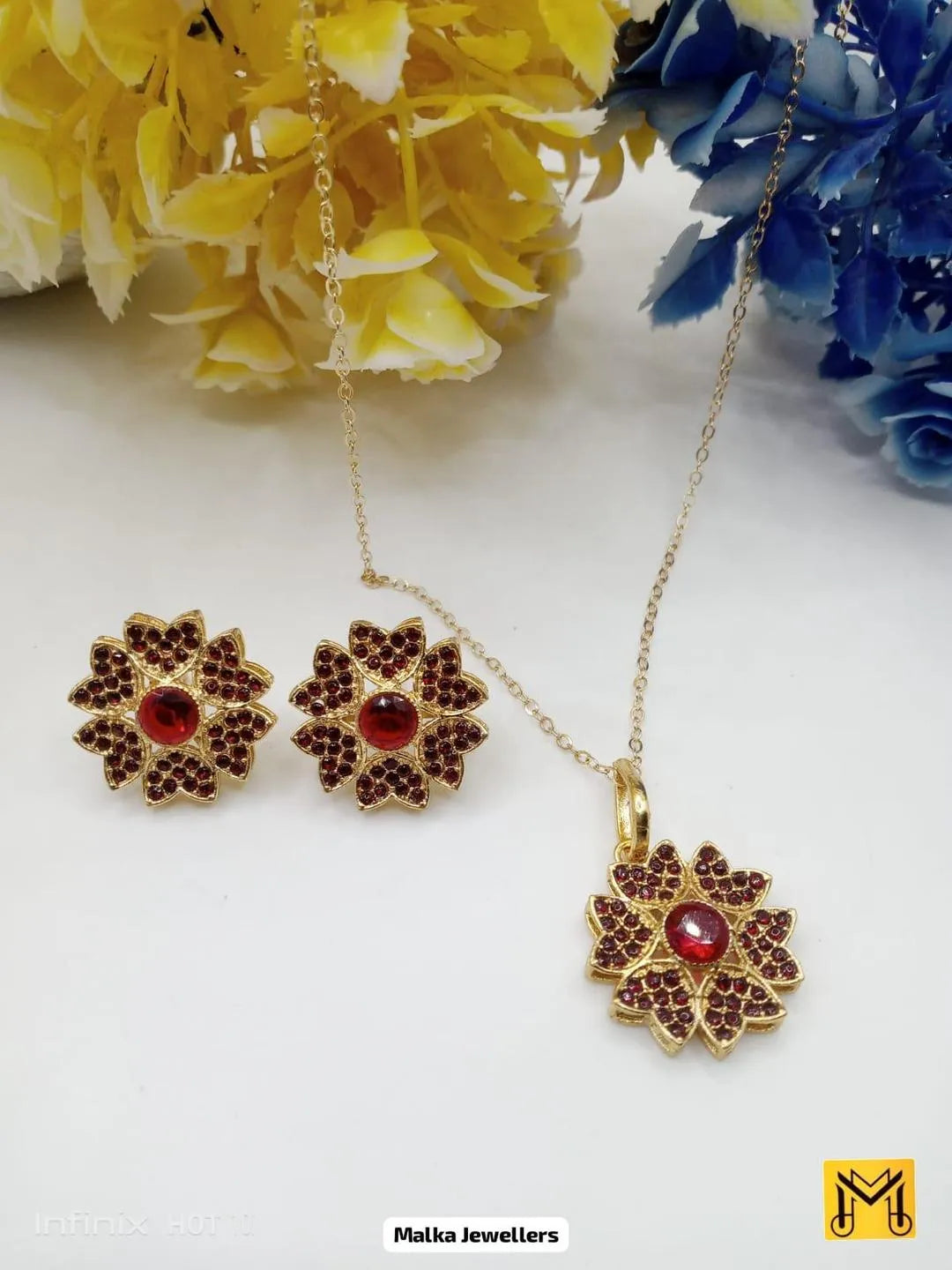 Flower Design Gold Plated Artificial Stones Artificial Set