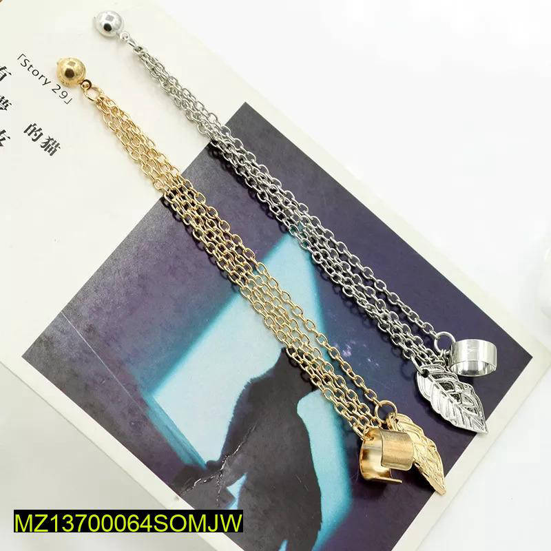 2 Pcs Gold And Silver Plated Leaf Design Ear Clip Earring