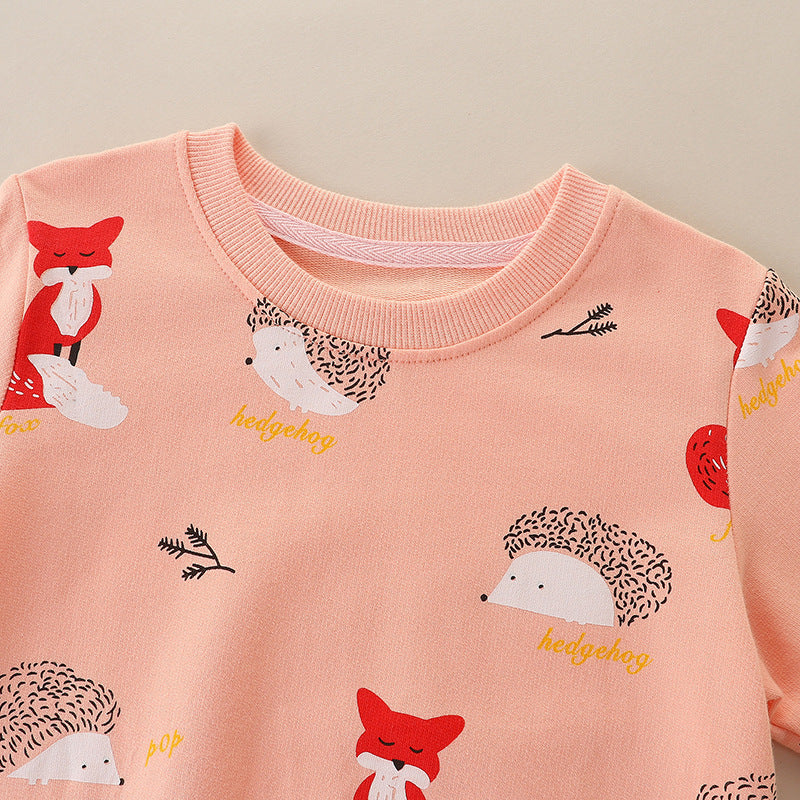 Factory direct 25 autumn new children's sweater wholesale European and American style fashion girls round neck printed long sleeve top