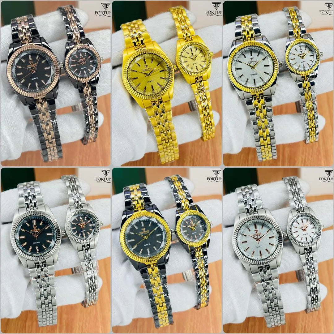 Elegant Unisex Couple Watches - 2 Pcs Quartz Movement, Water Resistant Design