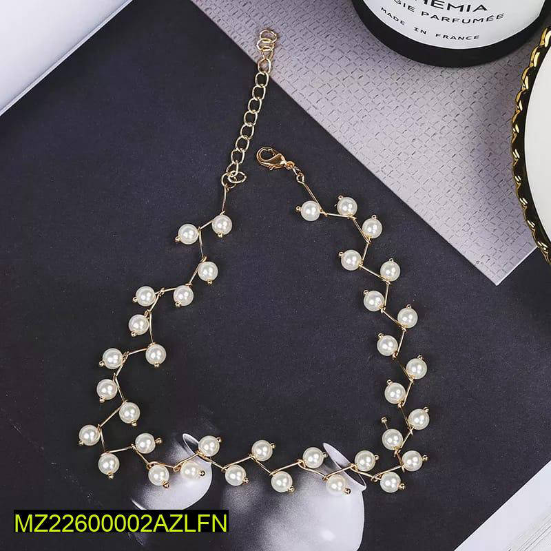 1 Pc Alloy Gold Plated Pearl Stone Choker