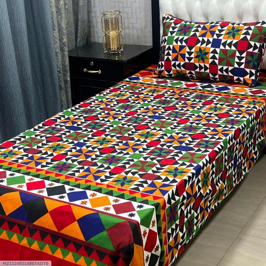 2 Pcs Crystal Cotton Printed Single Bedsheet