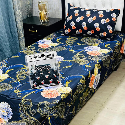 4 Pcs Cotton Salonica Printed Single Bedsheet