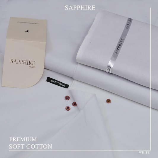 Men’s Unstitched Cotton Plain Suit - White