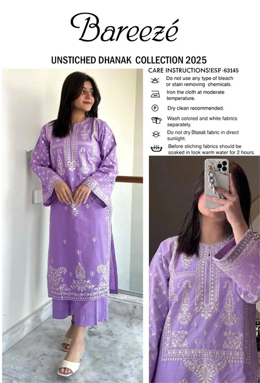 2 Pcs Women’s Unstitched Embroidered Suit