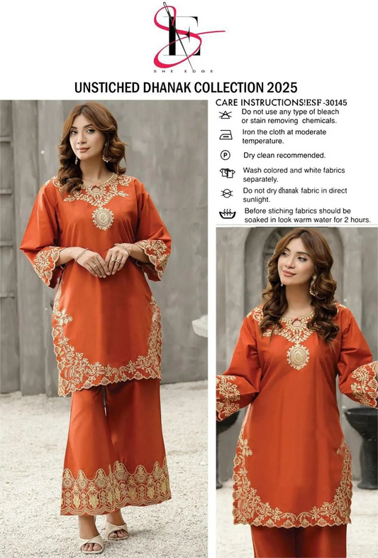 2 Pcs Women’s Unstitched Embroidered Suit