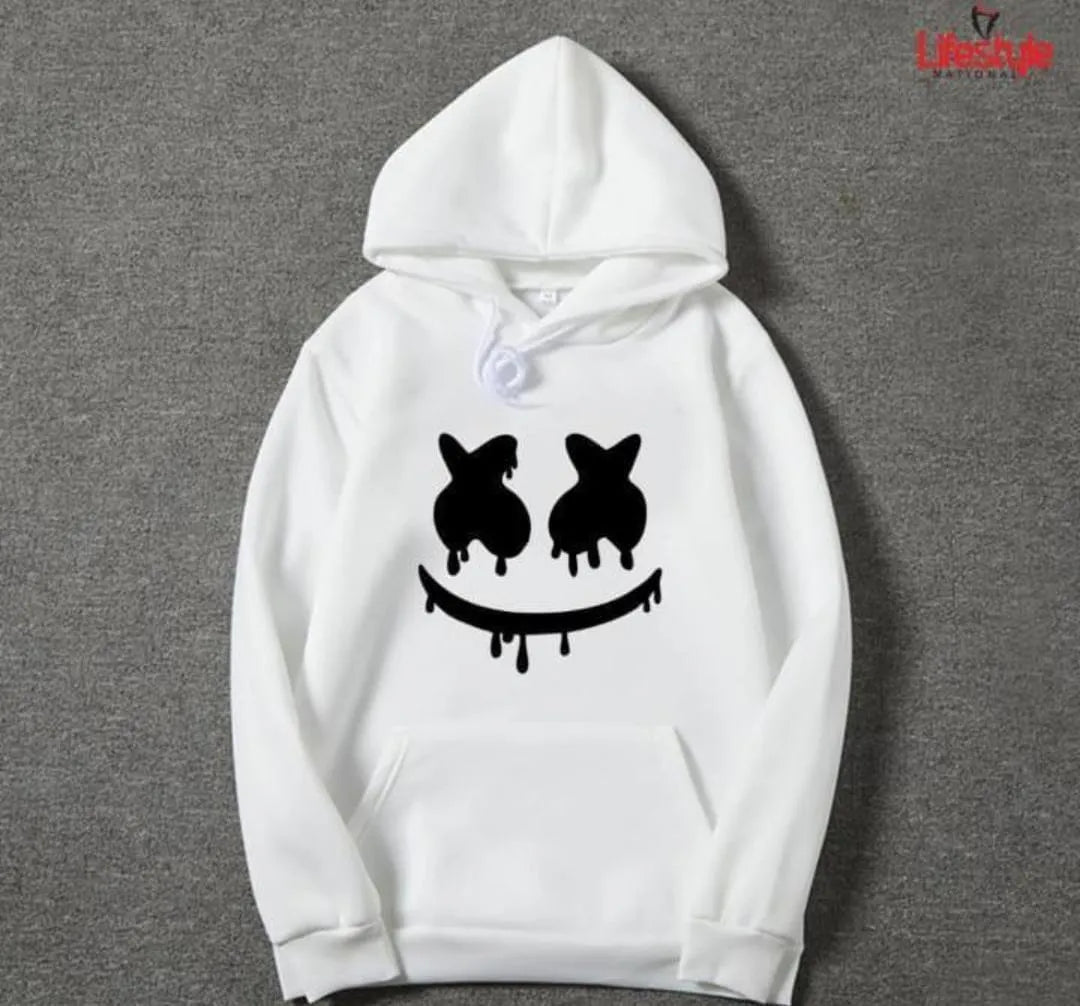 [ White Smile ] Polyester Fleece Printed Hoodie