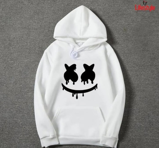 [ White Smile ] Polyester Fleece Printed Hoodie