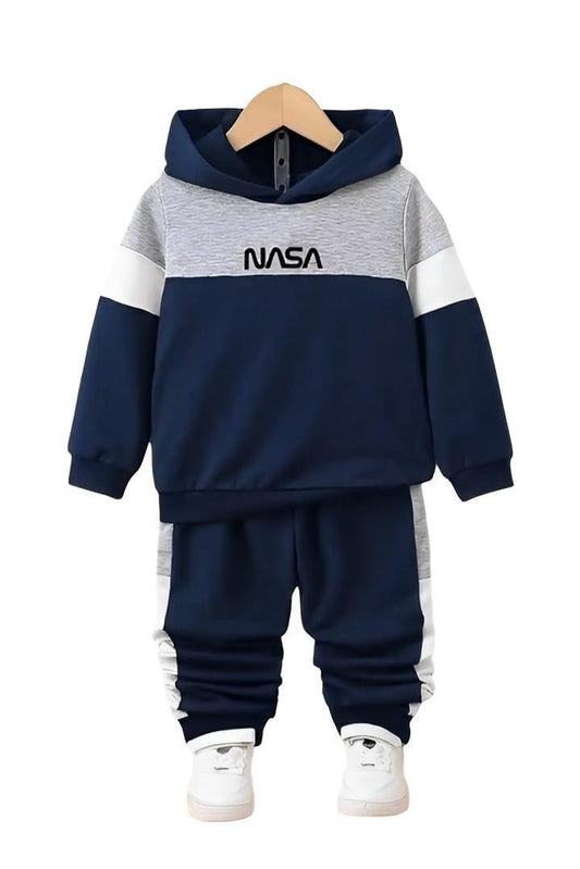 2 Pcs Boys and Girl's Fleece Printed Hoodie Tracksuit
